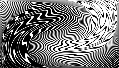 Black and White Wavy Lines Pattern with Movement Illusion Effect. Abstract Te...