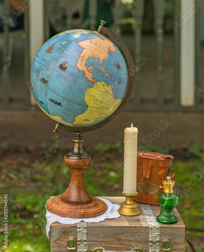 globe on a wooden table