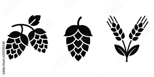 Photos Black hop and wheat icons for beer brewing design