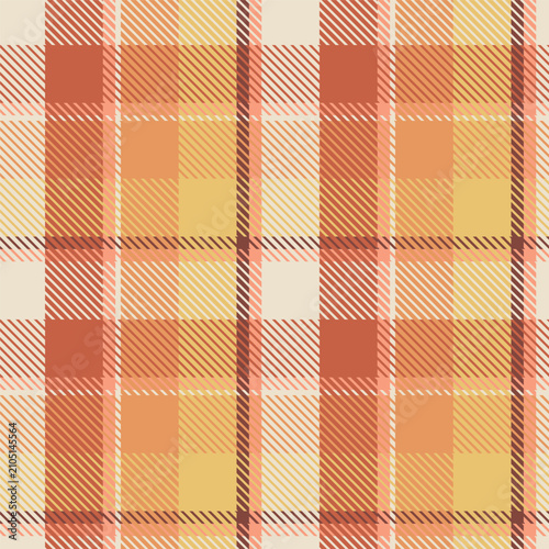 Autumn Plaid Seamless Pattern. Tartan orange vector checkered pattern, fall scottish fabric texture for tablecloth, flannel shirt, wrapping paper, blanket, textile, clothes.