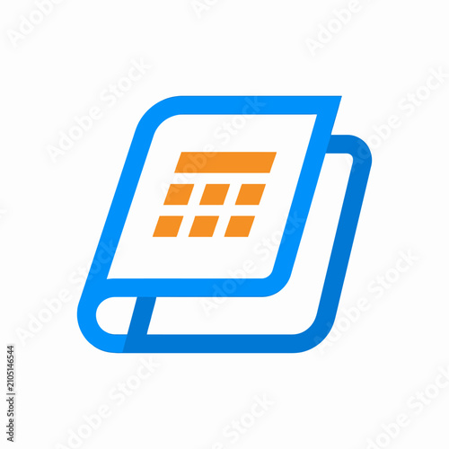 Blue folding document icon with orange calculator grid.
