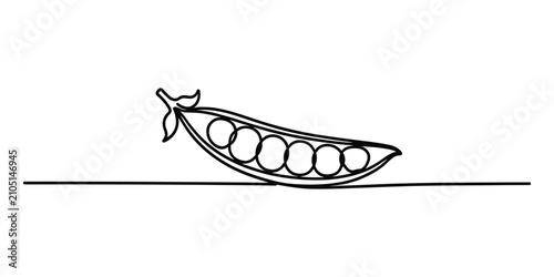 Bild auf Leinwand Continuous line drawing of a pea pod with peas