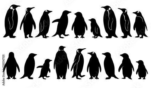 Obraz na płótnie Standing Penguin Silhouette Set with Antarctic Bird Collection on White Backgrou
