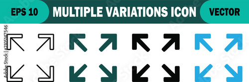 Foto Full screen expanding arrows icon set in multiple design variations for media pl