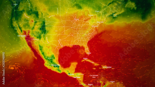 Konstfotografi weather temperature map visualization showing extreme anomalous heat over North and Central America, including the USA and Mexico