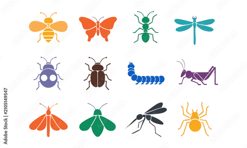 Obraz premium Modern Flat Bug Icon Collection.