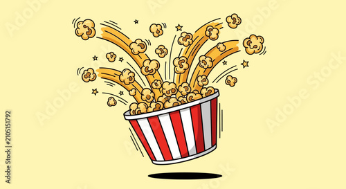 Popcorn bucket throwing kernels in the air