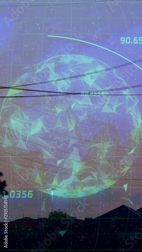 Vertical video: Holographic globe appearing, camera panning, rotating facets visualizing power grid