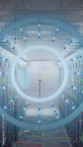 Vertical video: HUD activating, sector sweeping, markers pulsing, rack LEDs flashing for monitoring