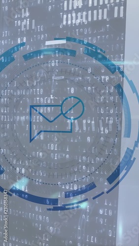 Vertical video: Binary cascade sparking blue HUD fading rotating pulsing to highlight chat search