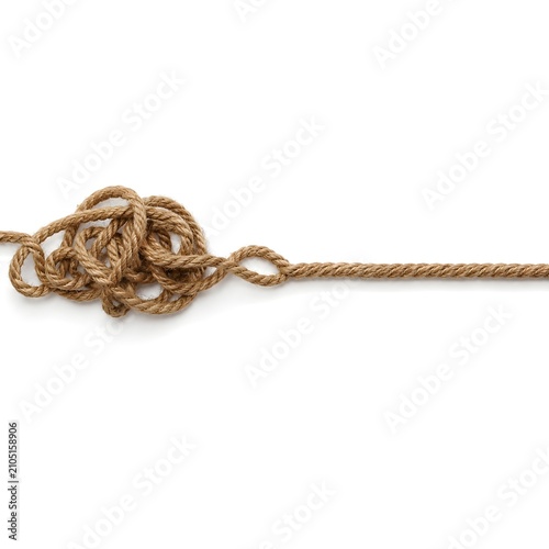 Tangled rope knot isolated on white background