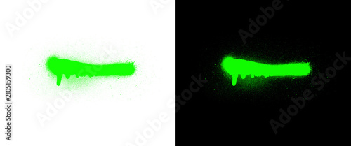 Neon green spray paint stroke with drips, vibrant graffiti aerosol line on white and black backgrounds, urban street art paint splatter texture
