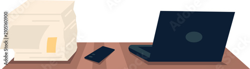 Stack of Papers Smartphone and Laptop Office Desk Icon