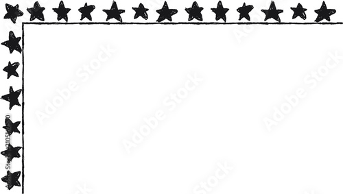 Hand drawn L-shaped frame with black stars. Rectangular frame made with black stars from hand-drawn sketches to give your vector designs a 