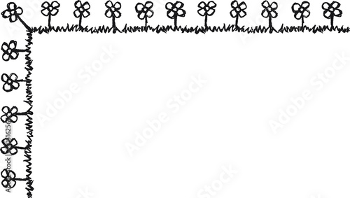Hand drawn L-shaped frame with daisies in the grass. Rectangular frame made with daisies from hand-drawn sketches to give your vector designs a 