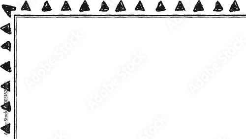 Hand drawn L-shaped frame with black triangles. Rectangular frame made with black triangles from hand-drawn sketches to give your vector designs a 