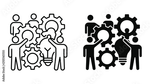 Team collaborating on business workflow and strategic idea implementation icon