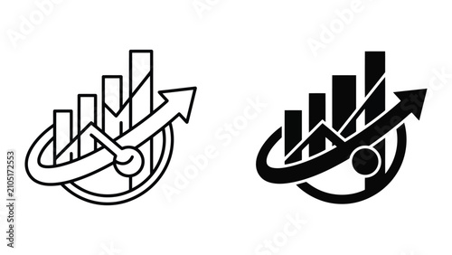 Financial growth bar chart with upward trend arrow icon set business financial