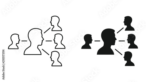 Communication network icon showing information flow between people and team