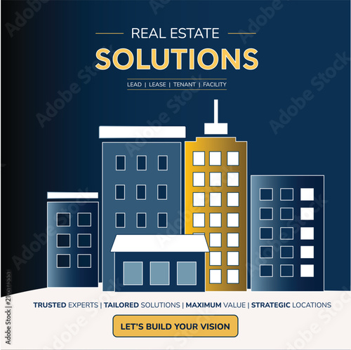 Modern Real Estate Solutions Corporate Banner with Commercial Buildings