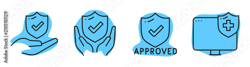 фотографія Security shield icons indicating approval and protection for systems