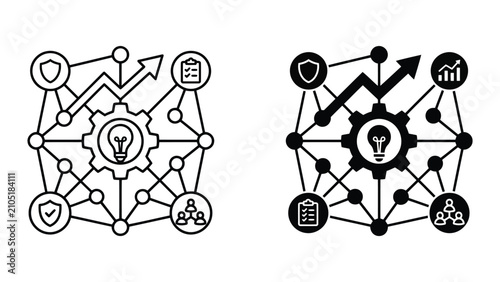 Business growth and strategic innovation concept icon set with business