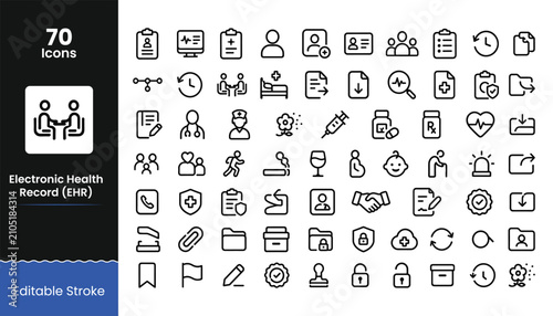 Canvastavla Healthcare icons collection with editable stroke for digital medical records and