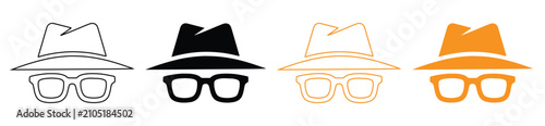 Fotografie Incognito Spy Hat and Glasses Icon Set - Anonymous Hacker, Secret Agent, Privacy