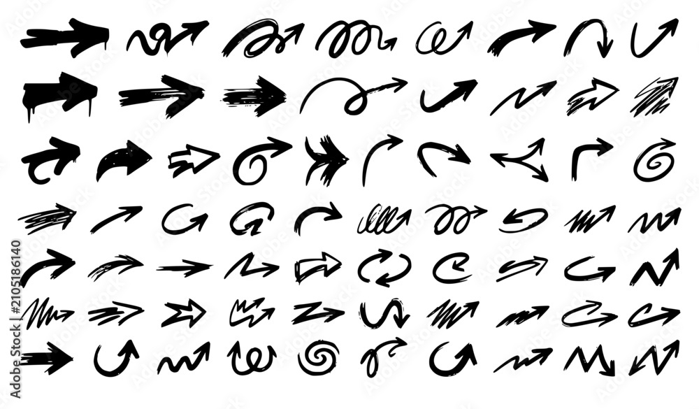 Obraz premium Hand Drawn Graffiti Brush Arrow Icon Pack Vector