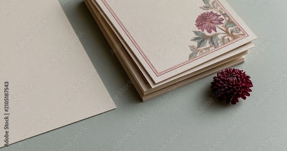 Fototapeta premium Stack of floral decorative stationery cards