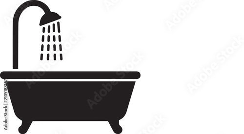  Bathtub icon. Shower vector illustration. Bathroom hygiene symbol. Bath tub silhouette. Washroom pictogram. Bathing sign on No Background