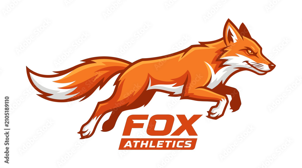 Obraz premium Aggressive Leaping Red Fox Mascot Graphic Design for Professional Sports Team Athletics Branding