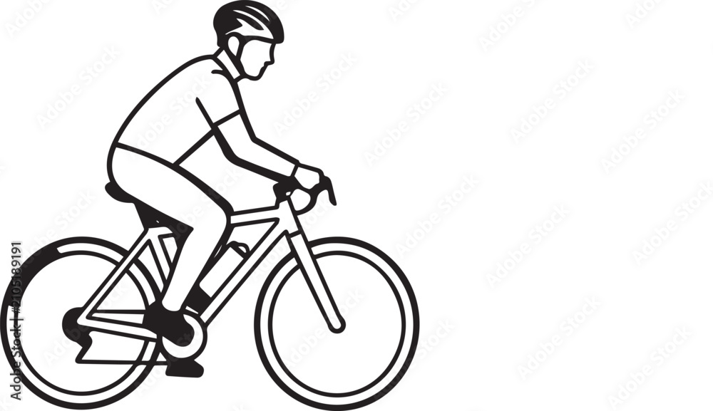 Obraz premium Bicycle with man icon set. Person riding a bike vector illustration. Bicyclist symbol. Bike race sign. Active lifestyle bicycle outline concept Isolated on No Background cut out victor