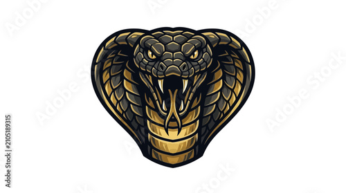 Quadro su tela Stylized Angry Golden Cobra Snake Head Logo Mascot Emblem