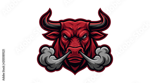 Canvastavla Aggressive Crimson Bull Mascot Logo Illustration Featuring Angry Animal Head Sno