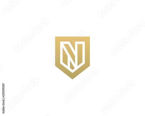 Obraz na płótnie Solid shield logo with abstract N letter design