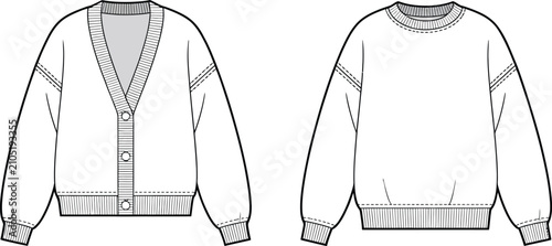 Bild auf Leinwand Technical fashion illustration of a women's cardigan and sweater set