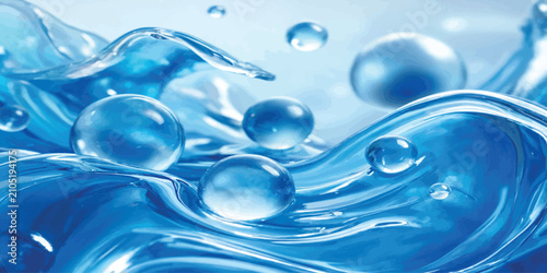 Εκτύπωση καμβά Liquid blue water splash with suspended clear air bubbles floating abstract tran