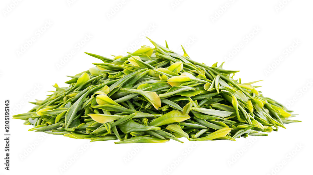 Fototapeta premium Dried green tea leaves pile