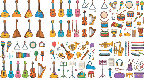 Foto Mega Musical Instruments Vector Collection Featuring Traditional Balalaika, Guit