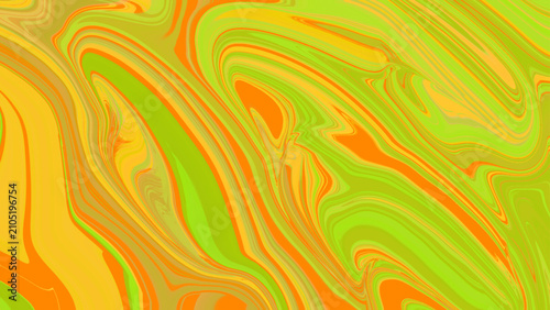 Abstract wavy background illustration with a fluid texture, featuring a striking combination of neon green, yellow, and orange.