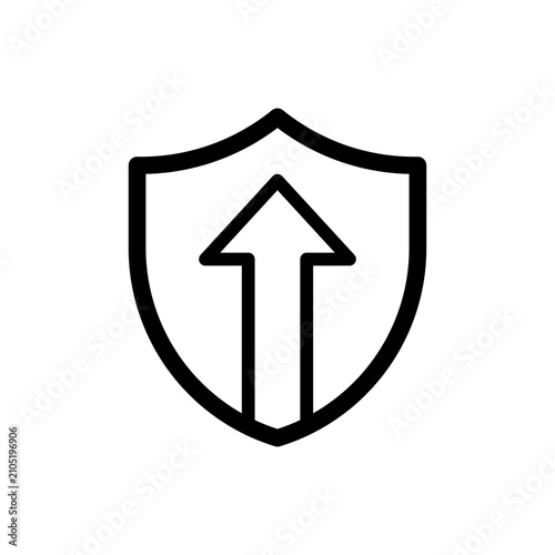 Canvas Print Long arrow up shield icon for forward defense, upward progress, or skyward protection