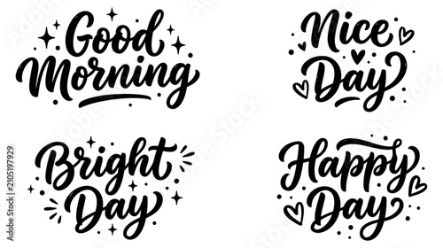 Foto Four handlettered positive phrases with decorative elements on a white backgroun