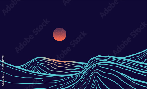 minimal abstract mountain art, wave topography strip line, illustration vector