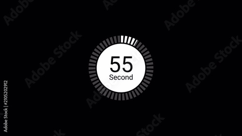One minute countdown animation on a transparent background.0 to 60 second countdown timer with alpha channel in 4k,














