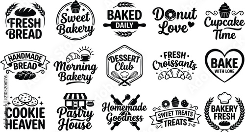 Fotografie Hand-drawn bakery and dessert-themed with text labels bread donut cupcake cookie
