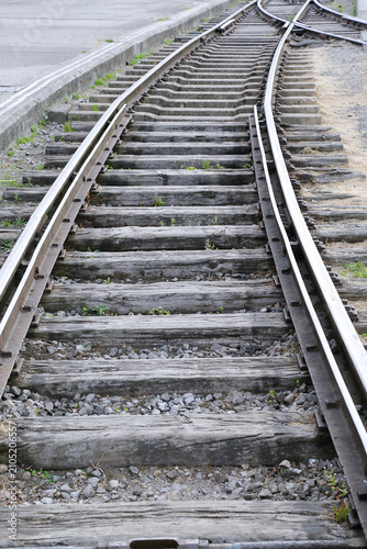 Railway track on outdoor path with metal rails