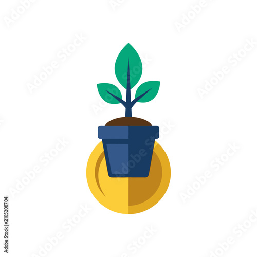 Flat vector icon of a potted plant with green leaves. Modern botanical symbol for gardening and nature themes.