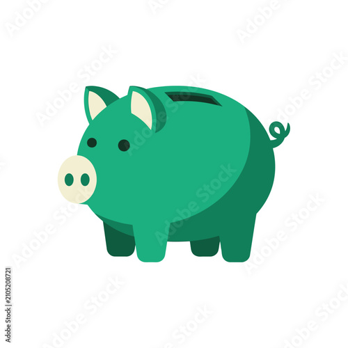 Cute green piggy bank standing on four legs. Friendly cartoon savings symbol for financial literacy and children's education.