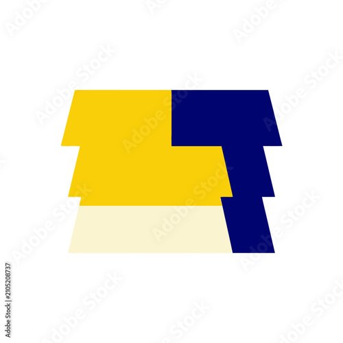 Flat vector icon of a house with a yellow roof and blue walls. Modern minimalist building symbol for real estate or construction projects.